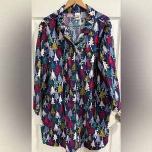 Hanna Andersson Colorful Winter Snow Tree Flannel Button Down Cozy Nightshirt XL